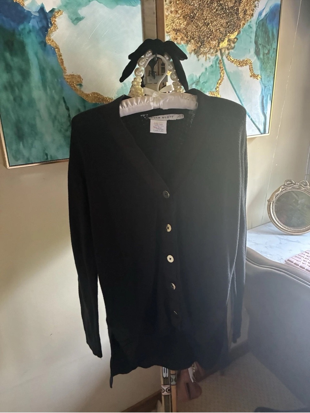 Gretchen Scott Black Button-Front Cardigan V Neck Size L